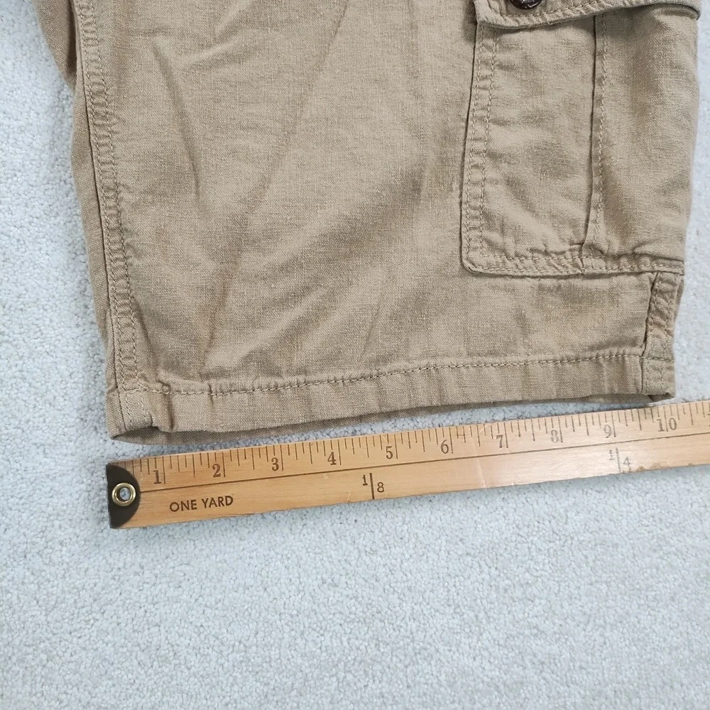 Lucky Brand Linen BlendCargo Shorts Men's 33 Khaki Relaxed Fit Utility Casual